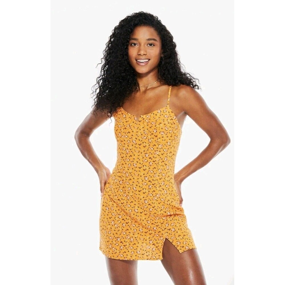 Aeropostale Size Medium Yellow Ditzy Floral Notch Neck Wire Bustier Dress Blend